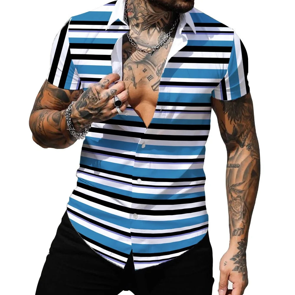 Hawaiian Men's Shirt Summer Fashion Sexy Striped Printed Shirts For Men Casual Tops Tee Male Clothing Oversized Camisa