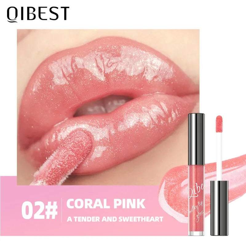 Shimmer Lip Gloss Sexy Makeup, Coral Pink Gold Sparkles Lip Glaze, Hydrating Glossy Jelly Finish Liquid Lipstick Pro Cosmetics