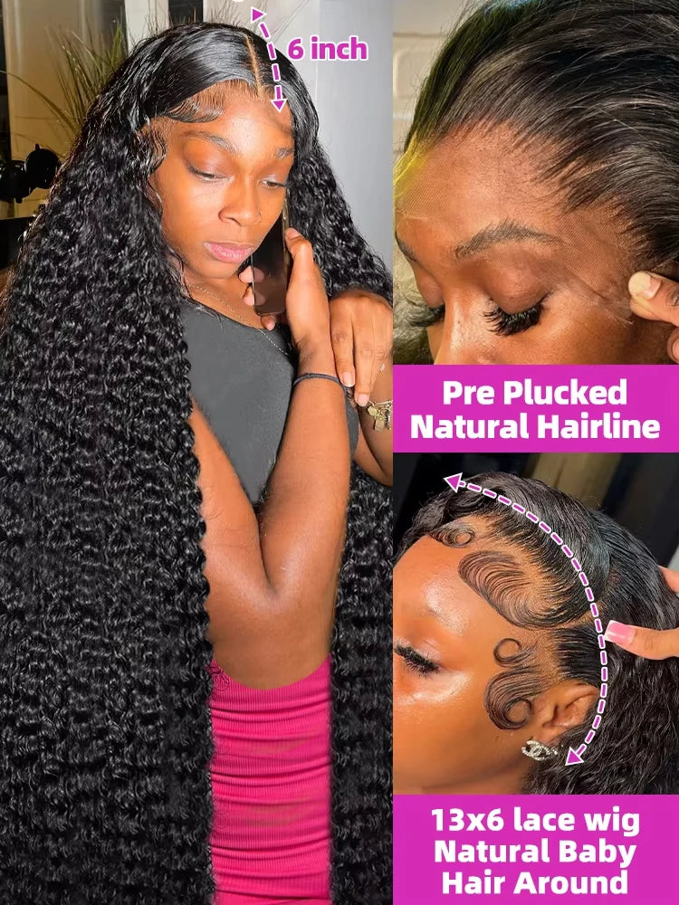 300% Transparent HD Human Hair Wigs 40Inch Deep Wave 13x4 Curly Lace Front Wig 13x6 Water Wave Lace Frontal Wigs for Black Women