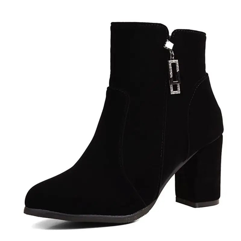 REAVE CAT Mature Female Ankle Boots Round Toe Chunky Heels Black 7.5cm Big Size 42 44 45 46 47 48 49 50 51 52 US18 Women Bota