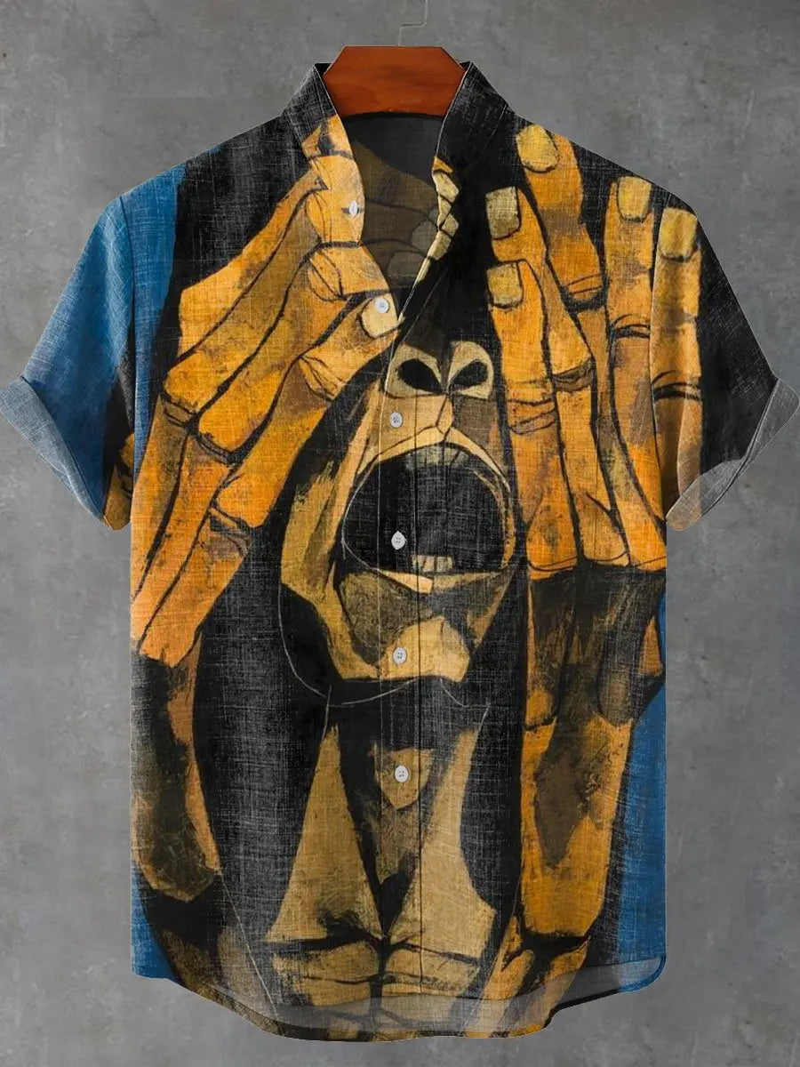 Men's Short Sleeve Shirt Fashion Casual 3D Animal Print Hawaiian Men's Short Sleeve Shirt Button Linen 80% Top