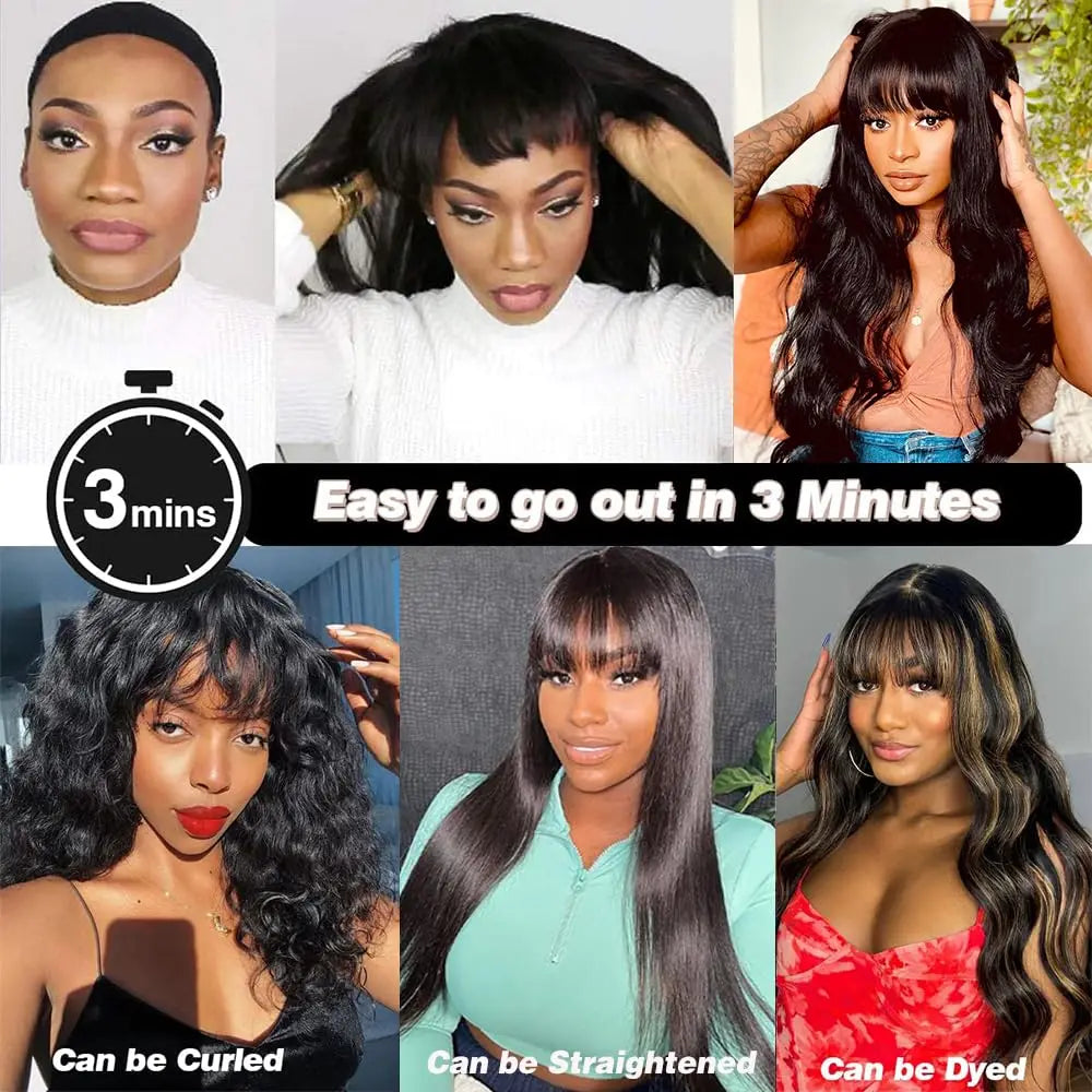Middle Part Body Wave Human Hair Wig With Bangs for Black Women 3x1 Lace Wigs 230 Density Brazilian 30 36 Inch Wigs for Women