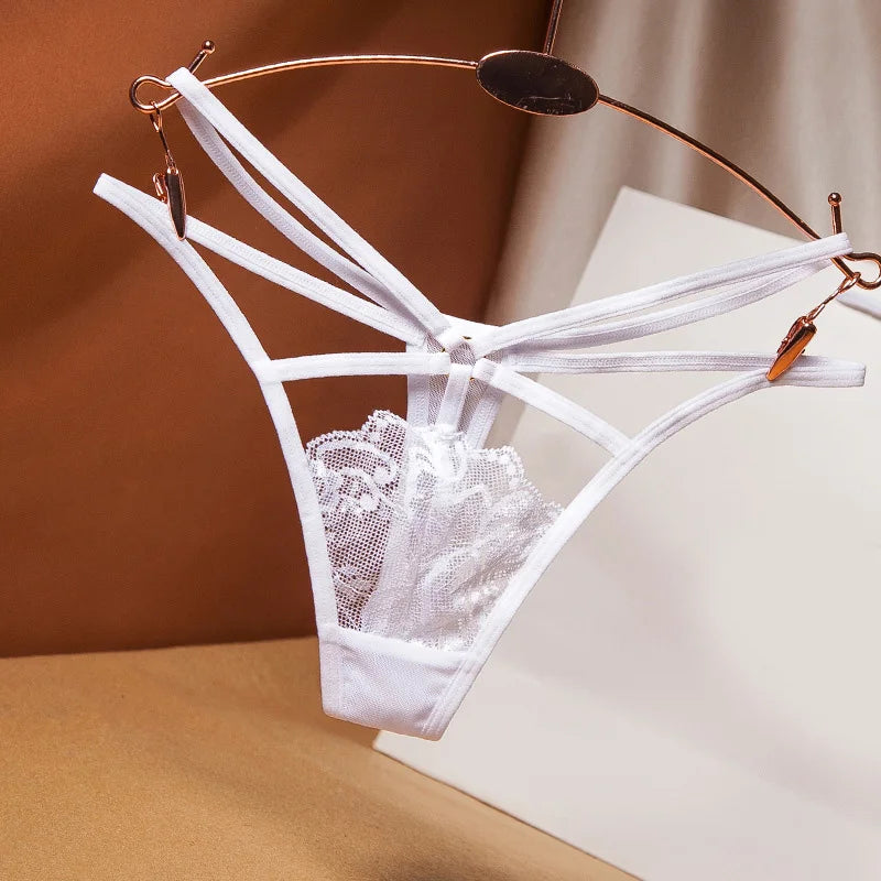 Sexy perspective women's underwear lace fashion cross belt bundled thong embroidered G-String Girls Briefs Ladies Transparent