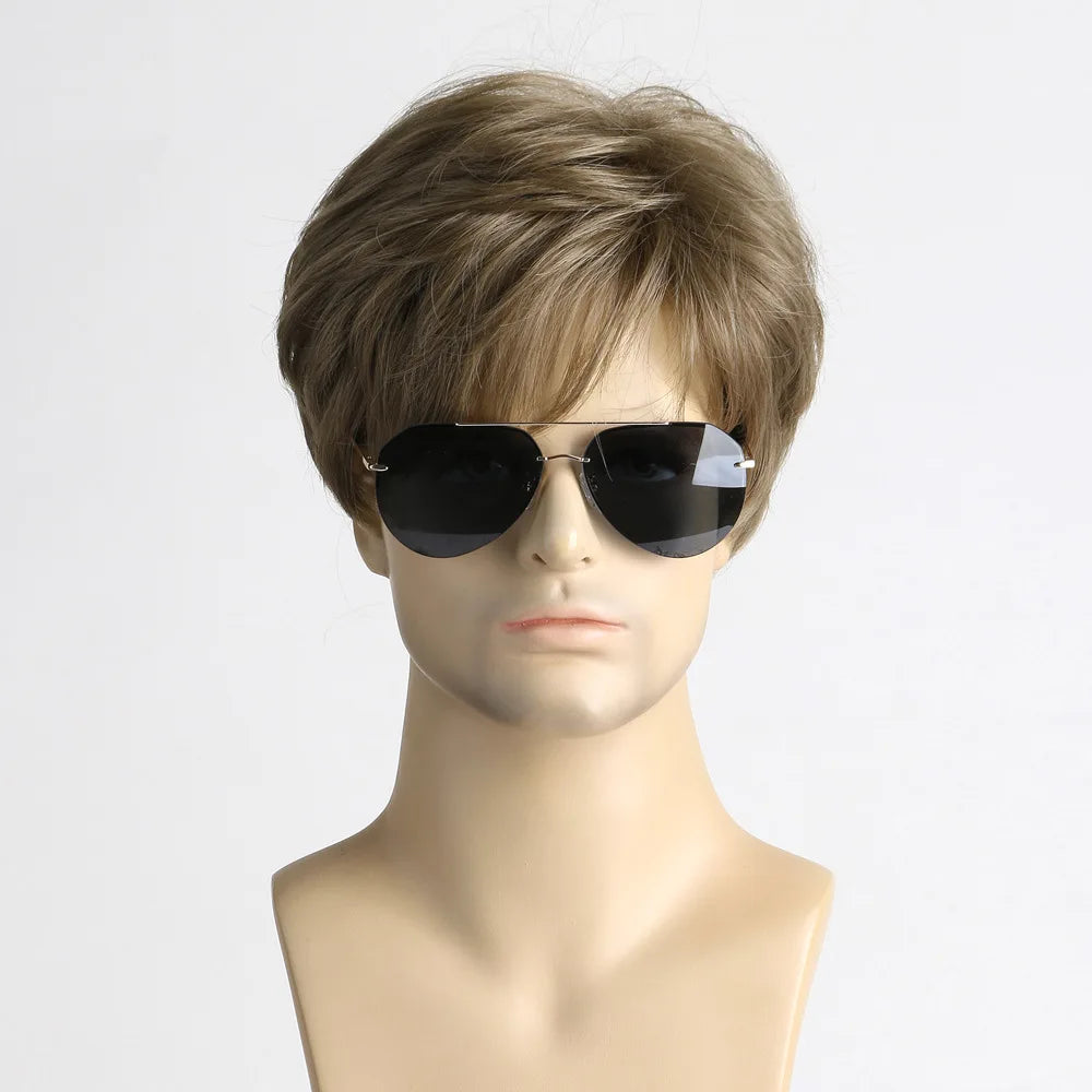 2025 Synthetic Short Brown Wig for Men Natural Looking Fiber Hairpiece Daily Wear Cosplay Party Costume Breathable Lightweight