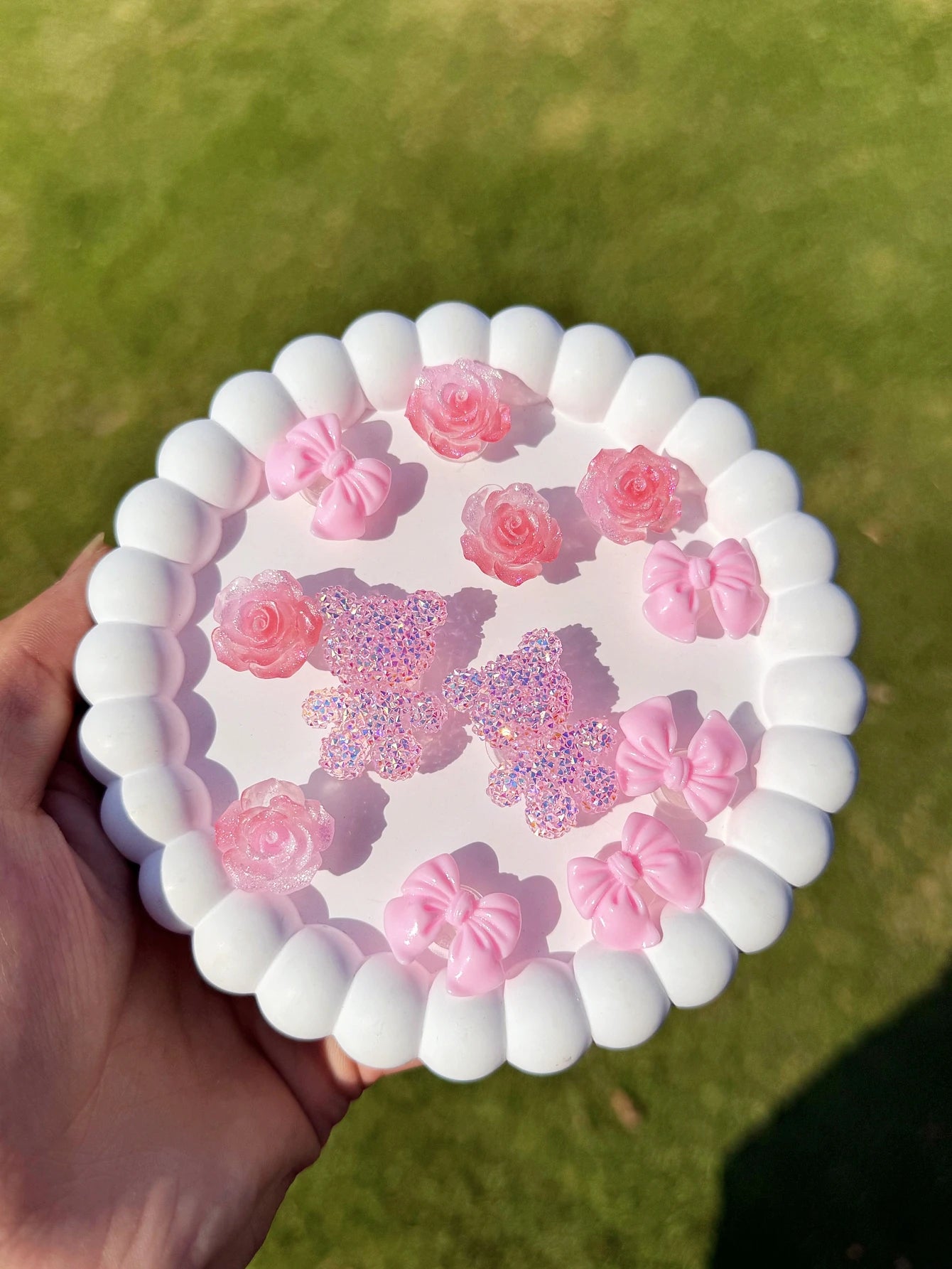 12 pieces of pink glitter bear, gradient rose, bow shoe buckle DIY decoration, sandals, slippers, beach bag multi-functional sho