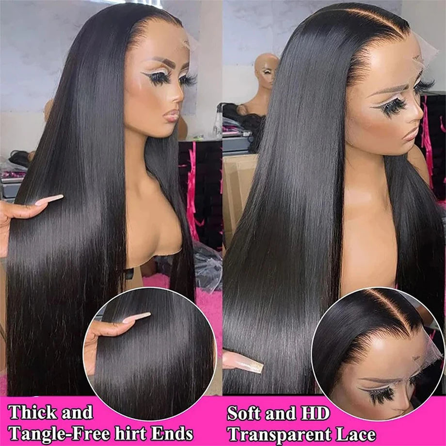 220% Full Lace 13x6 HD Lace Frontal Wig for Women 13x4 Frant Silky Straight Remy Human Hair Dark Black 5x5 Glueless Pre Plucked