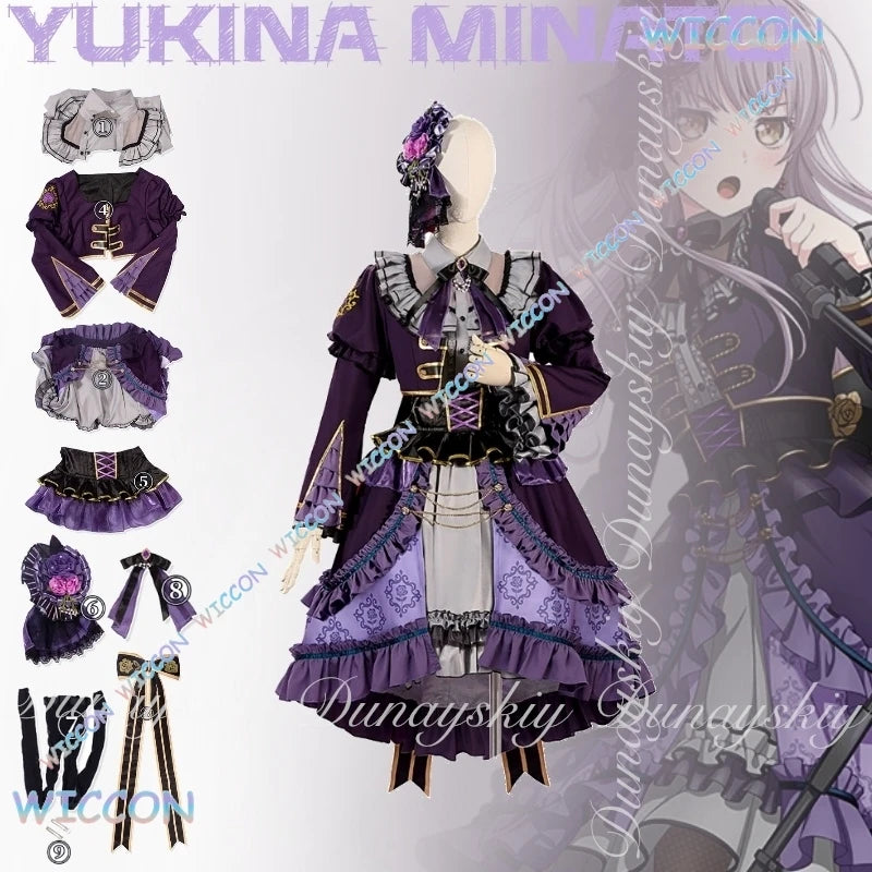 Mag/BanG Dream! Anime Yukina Minato Cosplay Roselia Lead Singer With Purple Lolita Dress With Long Cyan Wig Cosplay Costume