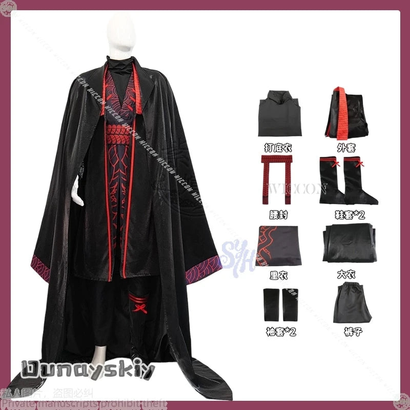Jia Qiu Cosplay Anime Game Limbus Company Retro Black Robe Uniform{Dunayskiy States}Dark Red Pattern Chinese Style Wig Halloween