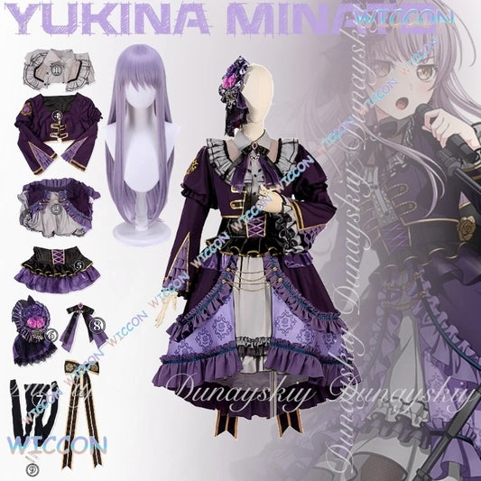 Mag/BanG Dream! Anime Yukina Minato Cosplay Roselia Lead Singer With Purple Lolita Dress With Long Cyan Wig Cosplay Costume