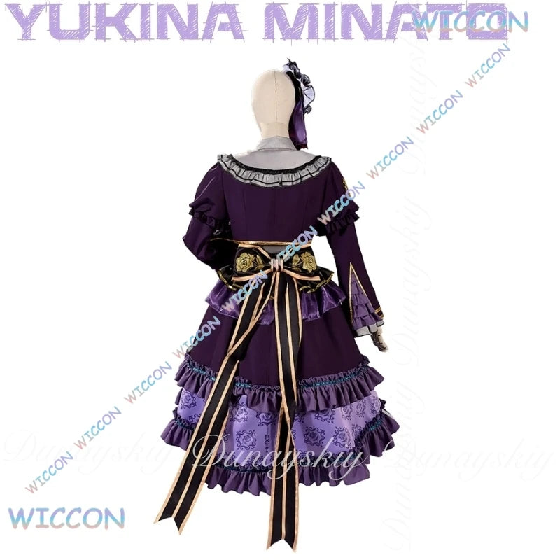 Mag/BanG Dream! Anime Yukina Minato Cosplay Roselia Lead Singer With Purple Lolita Dress With Long Cyan Wig Cosplay Costume