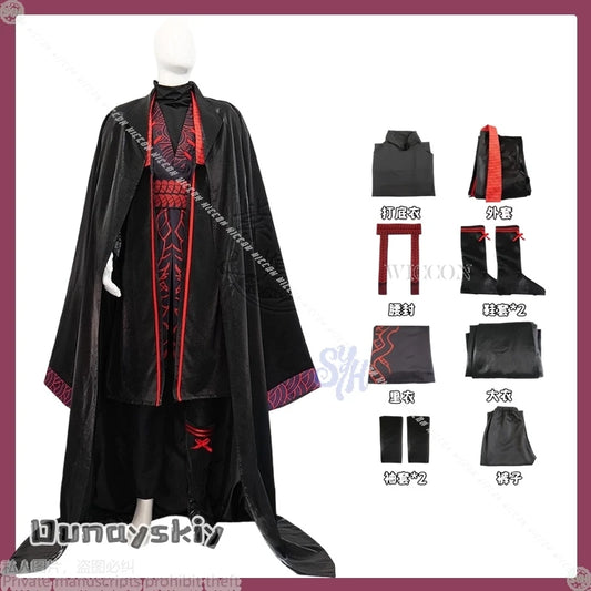 Jia Qiu Cosplay Anime Game Limbus Company Retro Black Robe Uniform{Dunayskiy States}Dark Red Pattern Chinese Style Wig Halloween
