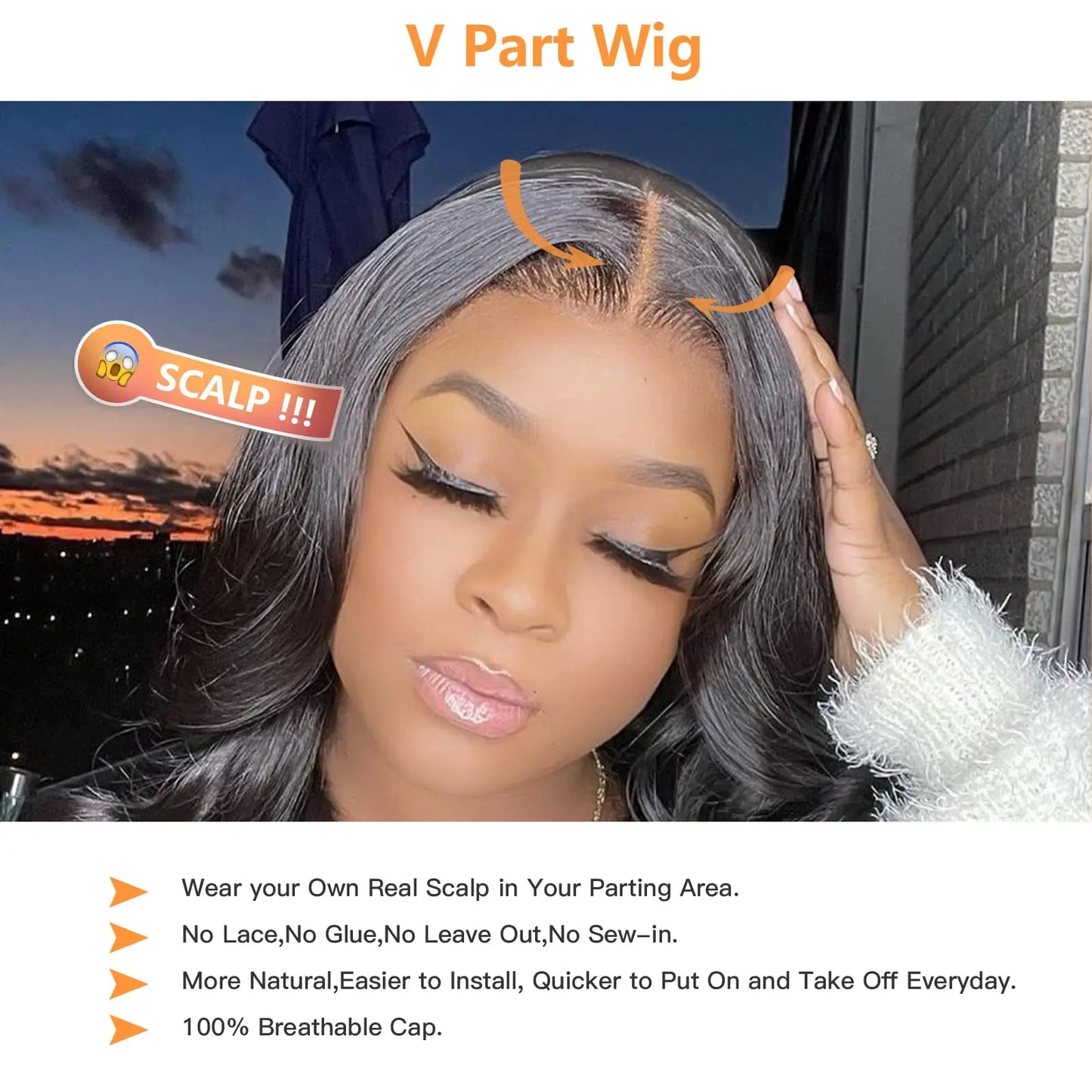 200% Density V Part Wig Human Hair Body Wave Brazilian Upgrade Glueless U Part Wig for Women Full Head Clip In
