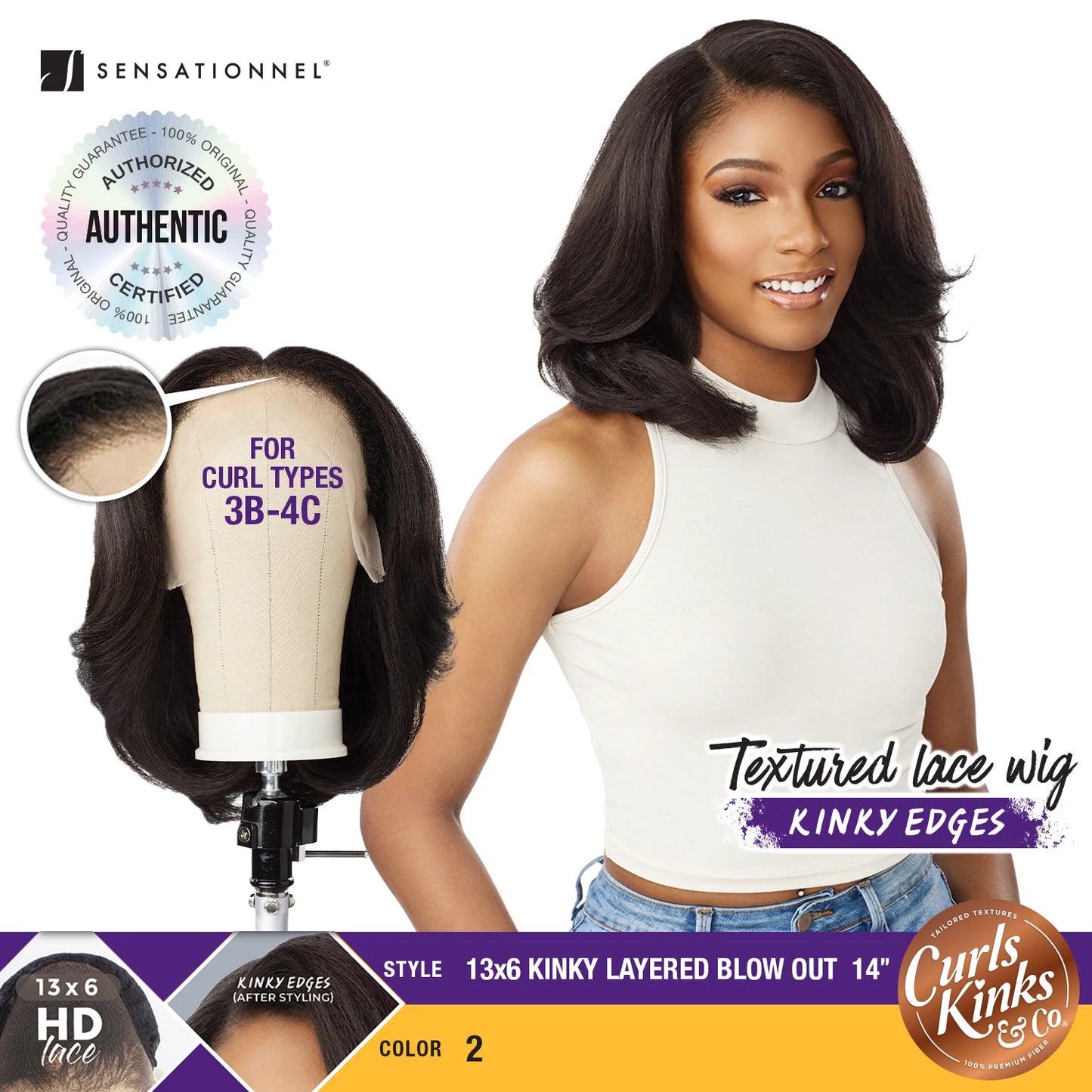 Sensationnel Curls Kinks N Co Glueless HD Lace Front Wig Kinky Edges 13X6 Kinky Layered Blow Out 14" - Effortless Style