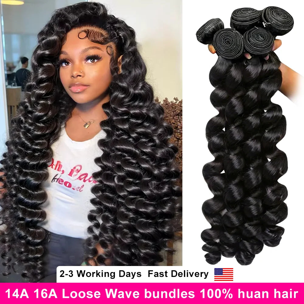 16A Loose Wave Bundles Human Hair 100% Unprocessed Brazilian 3 4 5Pcs Raw Hair Bundles Weave Extensions 30 40 Inch free shipping