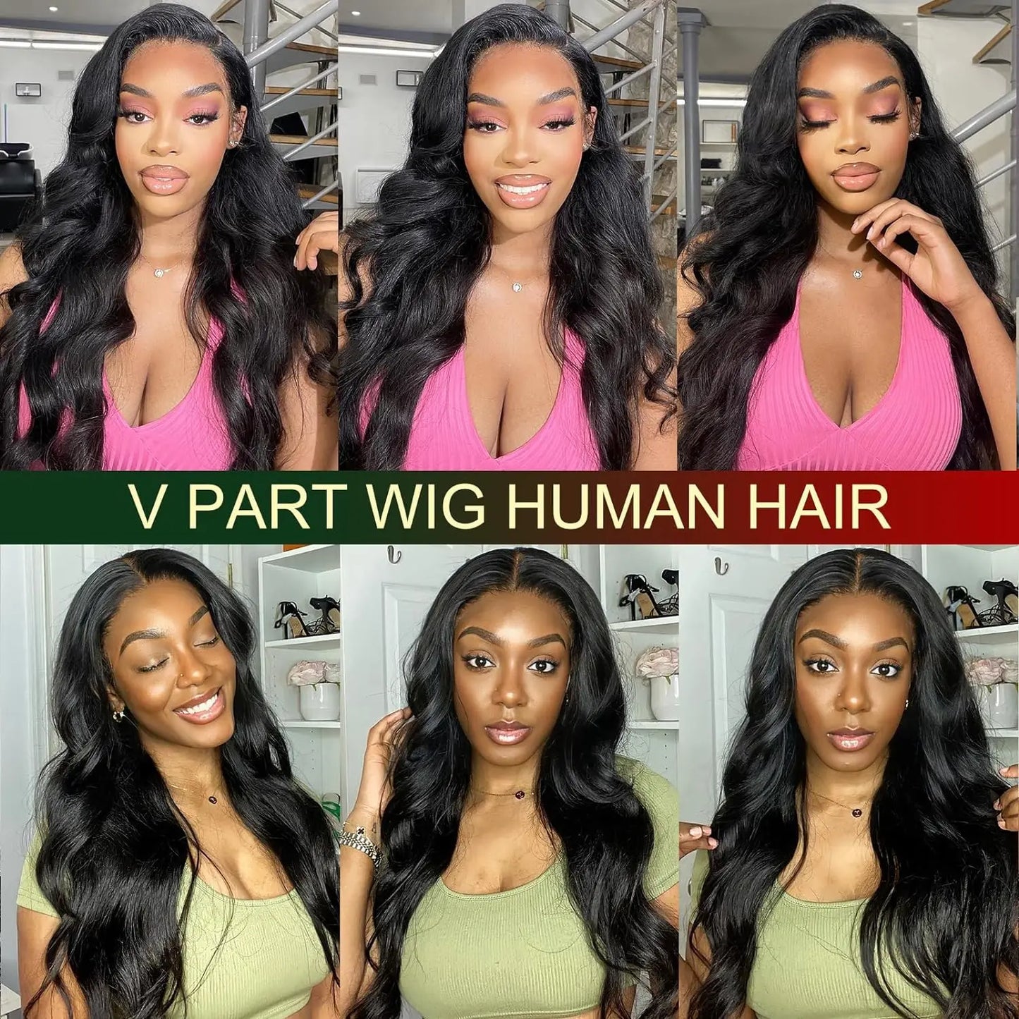 200% Density V Part Wig Human Hair Body Wave Brazilian Upgrade Glueless U Part Wig for Women Full Head Clip In