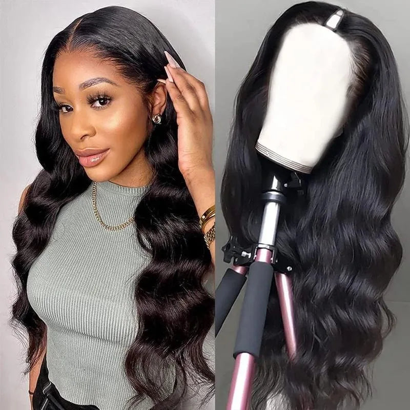 200% Density V Part Wig Human Hair Body Wave Brazilian Upgrade Glueless U Part Wig for Women Full Head Clip In