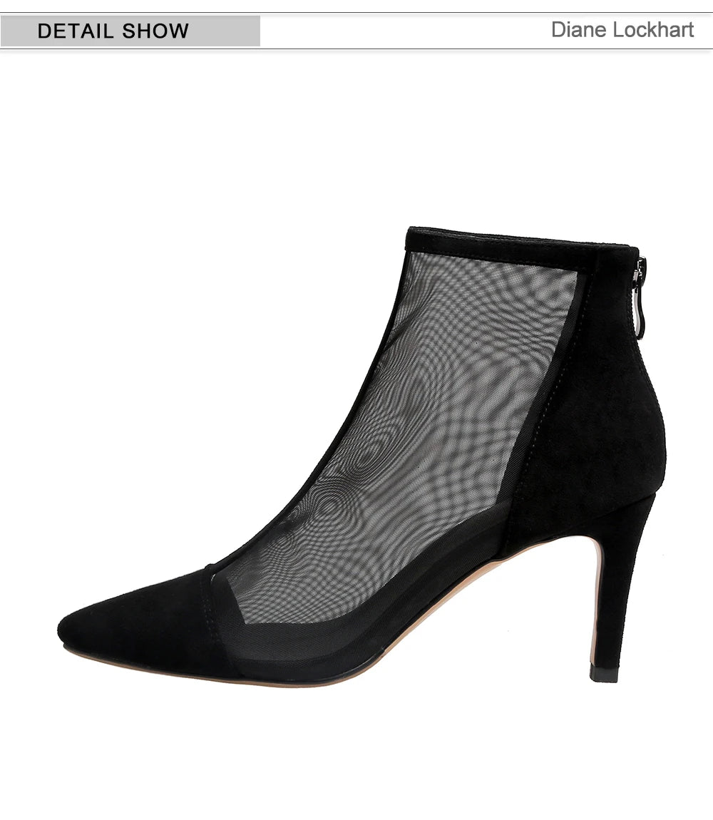 Sexy Mesh Boots Women Pointed Toe High Heels Woman's Shoes Thin Heel Pumps Ladies Party Wedding Sandals Cool Boot Female Booties