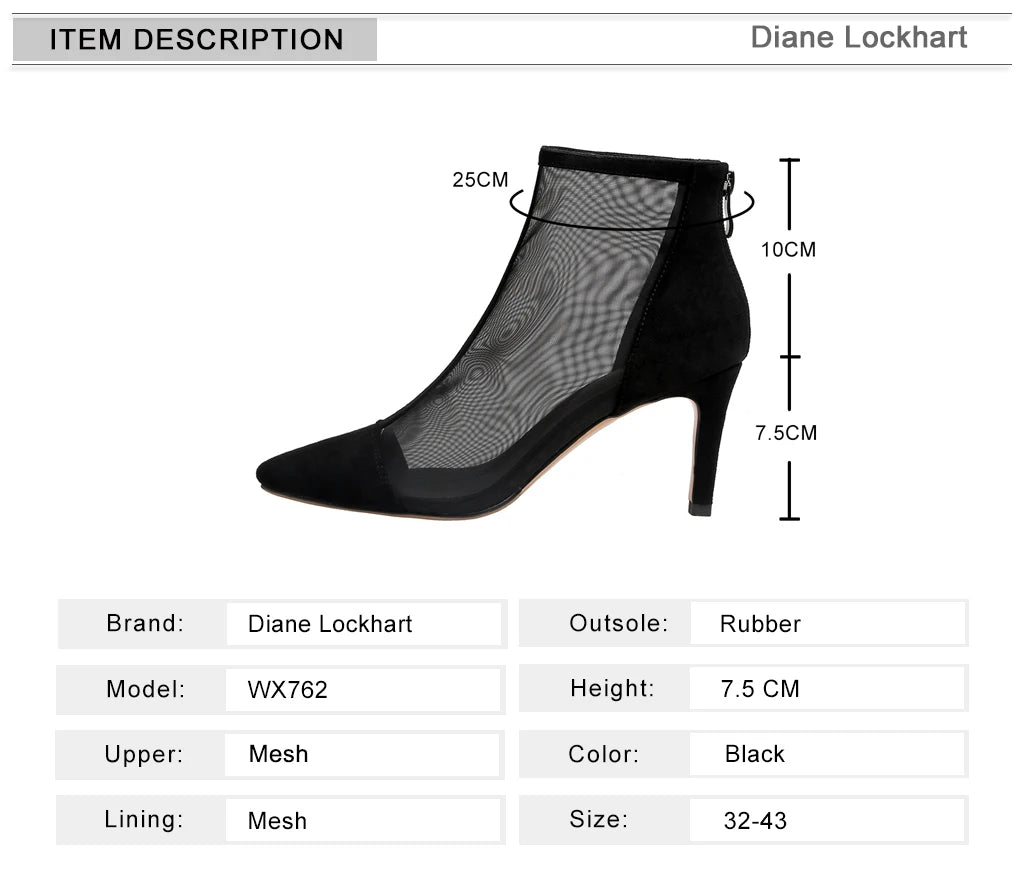 Sexy Mesh Boots Women Pointed Toe High Heels Woman's Shoes Thin Heel Pumps Ladies Party Wedding Sandals Cool Boot Female Booties
