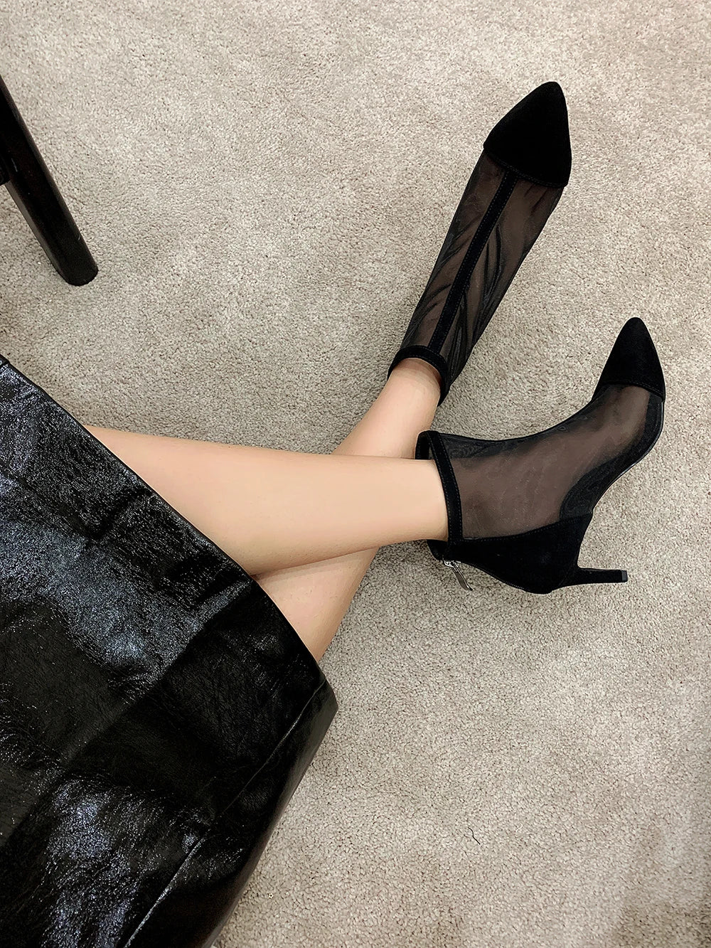 Sexy Mesh Boots Women Pointed Toe High Heels Woman's Shoes Thin Heel Pumps Ladies Party Wedding Sandals Cool Boot Female Booties