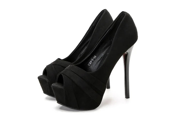 Sexy 14cm Heels Platform Pumps Women Flock High Heels Wedding Shoes Woman Peep Toe Thin High Heels Ladies Shoes Pumps Stiletto