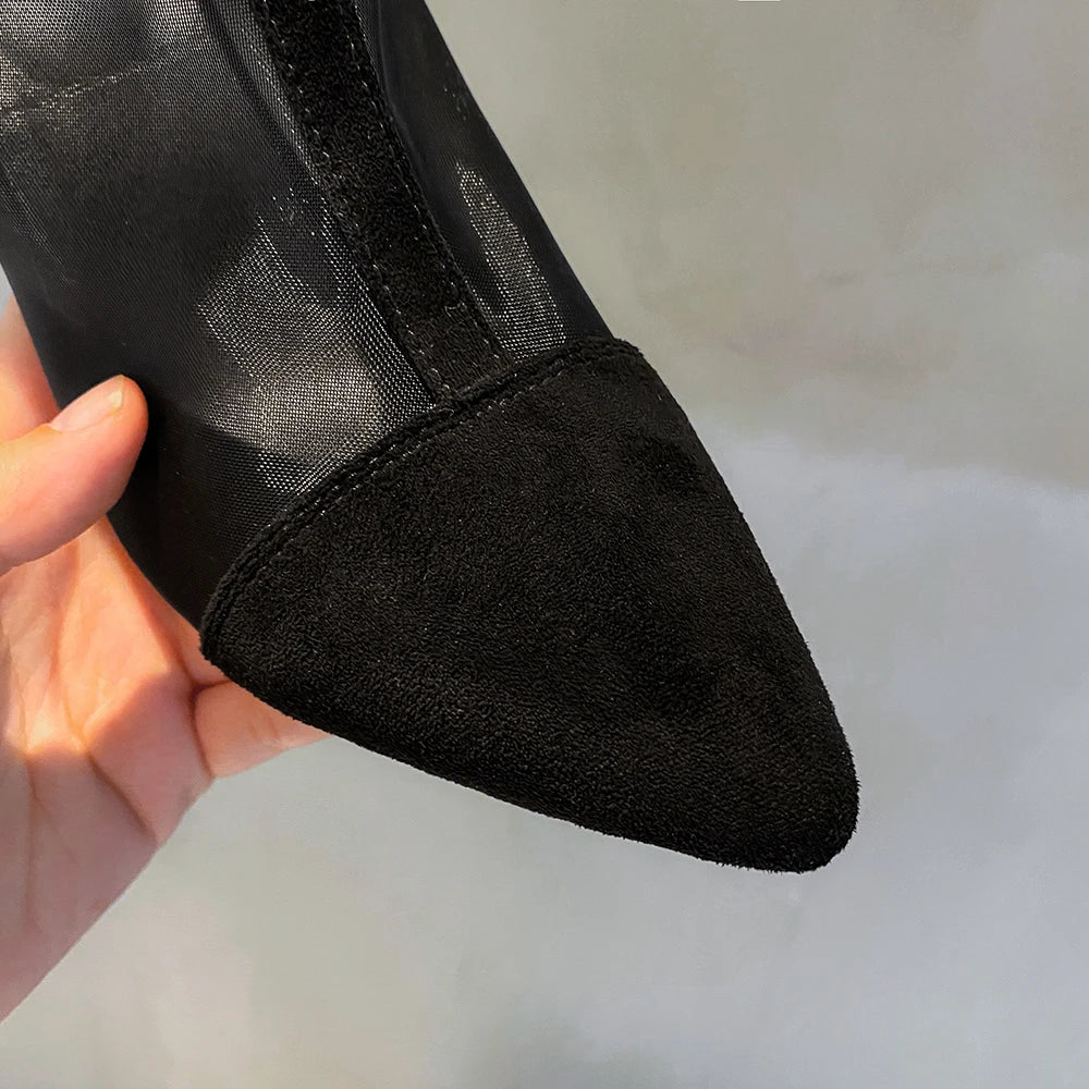 Sexy Mesh Boots Women Pointed Toe High Heels Woman's Shoes Thin Heel Pumps Ladies Party Wedding Sandals Cool Boot Female Booties