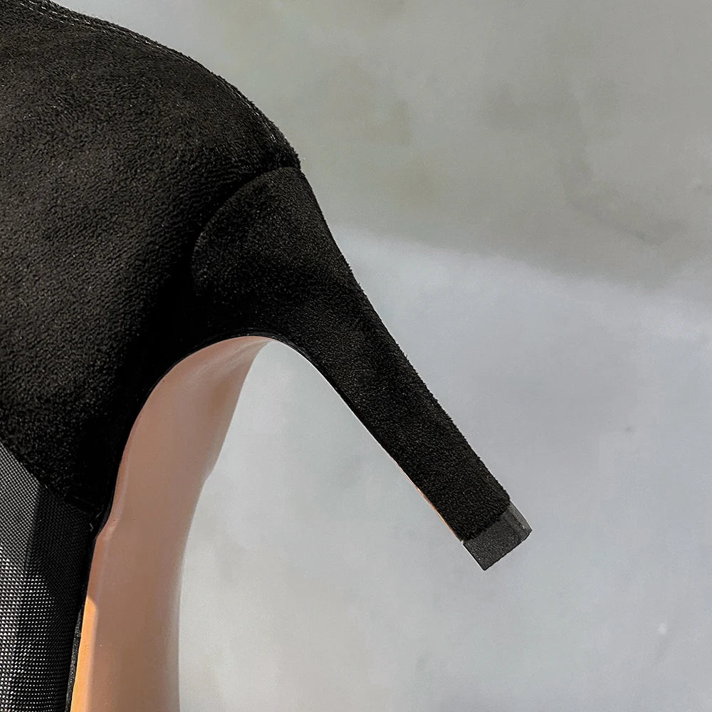 Sexy Mesh Boots Women Pointed Toe High Heels Woman's Shoes Thin Heel Pumps Ladies Party Wedding Sandals Cool Boot Female Booties