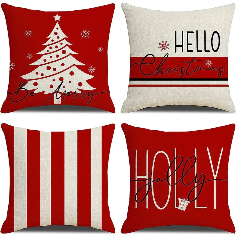 Christmas linen pillowcase, Santa Claus printed pillow, cushion cover, home living room decoration cushion cover