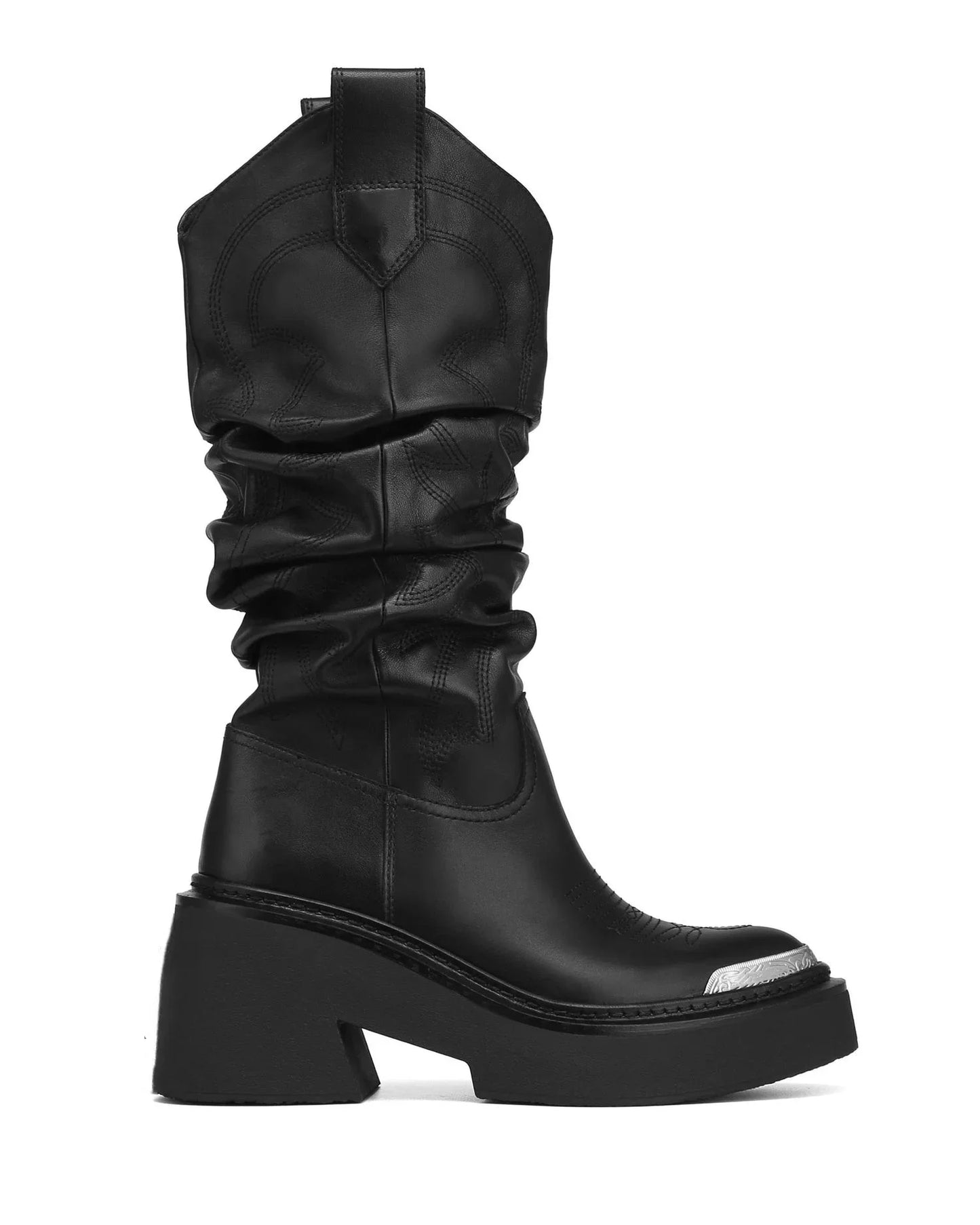 Metal Decoration Retro Stackable Mid-Calf Boot 2025 Designer New Women's Round Toe Thick Heel Knee-High Boots Fashion Women Shoe