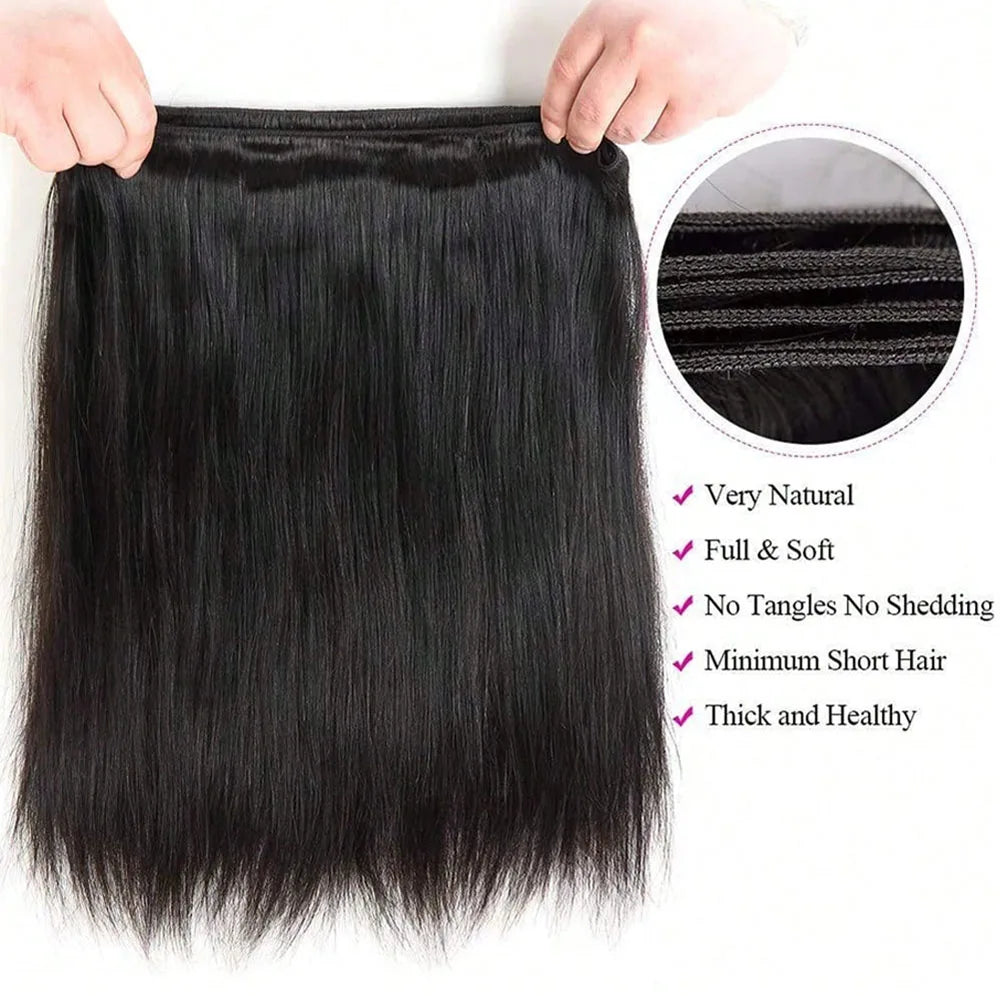 Human Hair 36 40 Inch Bone Straight Raw Hair Human Hair Bundles Extensions 1 3 4 Bundle Black Brazilian Remy Weave Bundles