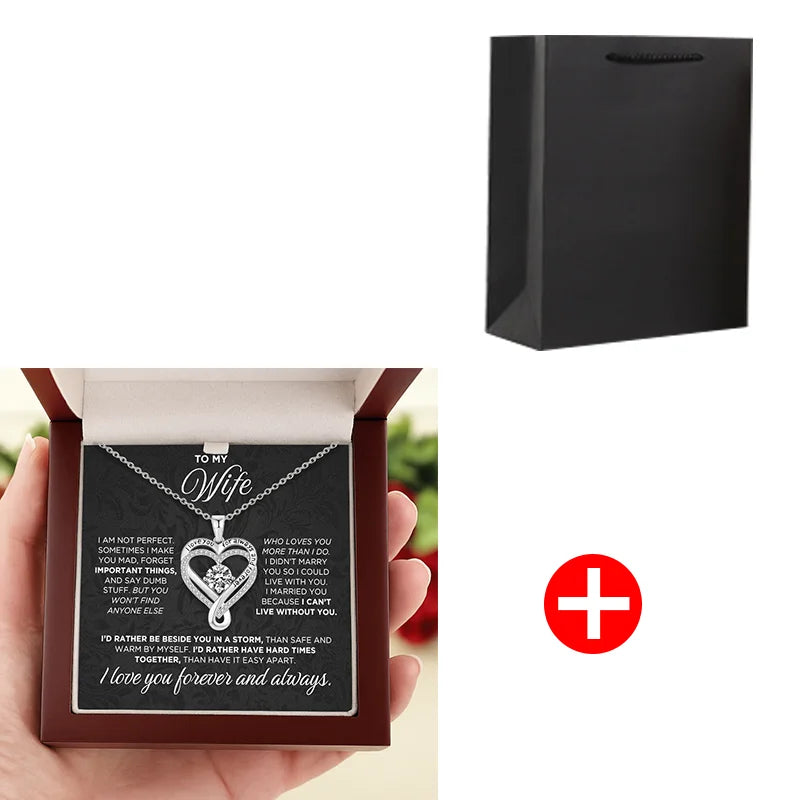 To My Wife Eternal Heart Double layered Necklace With LED Light Gift Box Fo Gilrfriend Wife Valentine's Day Christmas Gifts