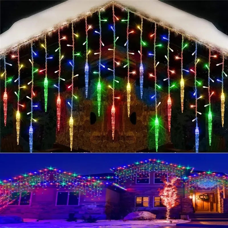 New Year Curtain Icicle Light Outdoor Eaves Decor String Lights Garden Party Yard Christmas Decoration for Home Holiday Garlands