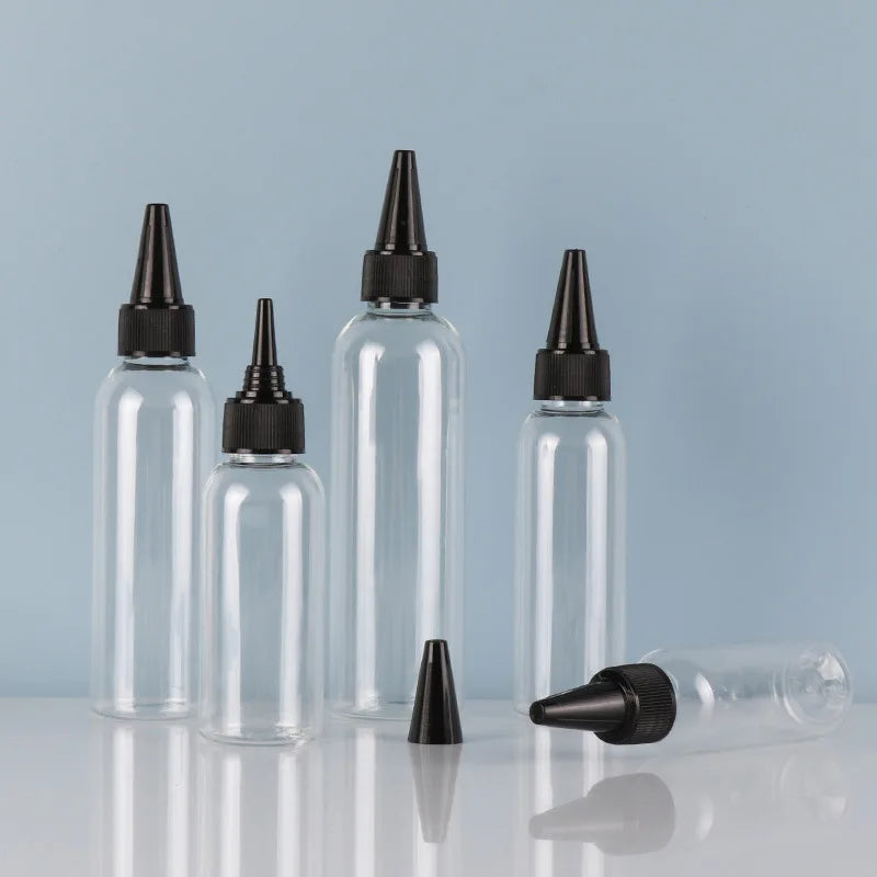 30Pcs 10/30/50/60/100/120ML Clear Plastic Bottles Applicator With Black Twist Top Cap BPA-Free For Hair Oils and Liquids