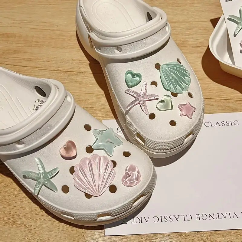 1pc/set DIY Clogs Sandals Garden Shoe Decor Cute Starfish Shell Resin Shoe Charms Accessories Buckles Bag Pins Girls Gifts