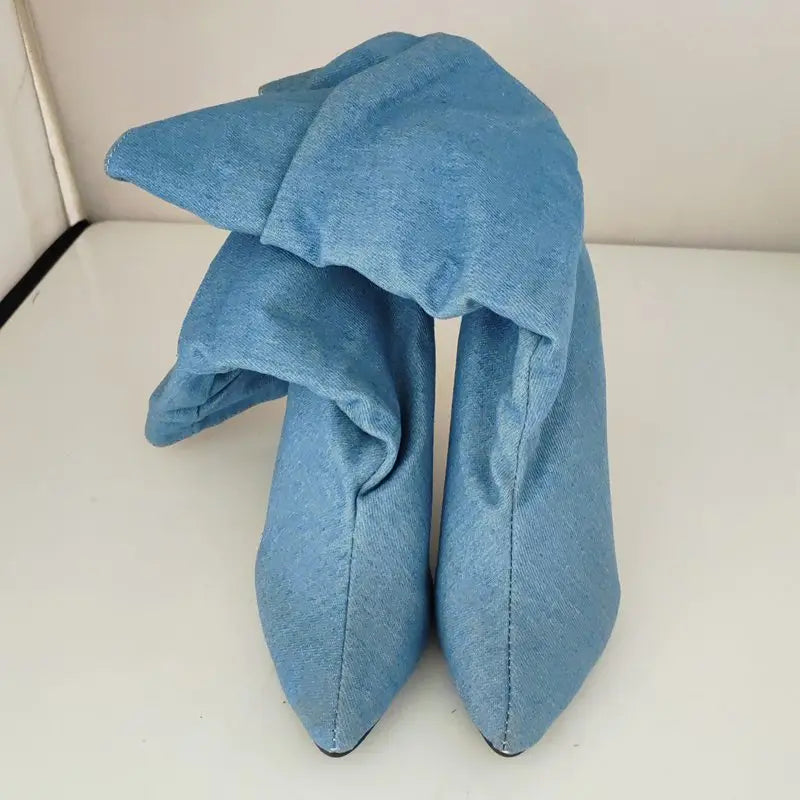 SIMLOVEYO Brand Women Mid Calf Boots Pointed Toe Stiletto 10CM Slip On Sexy Dating Female Booty 43 42 44 45 46 47 48 Black Blue