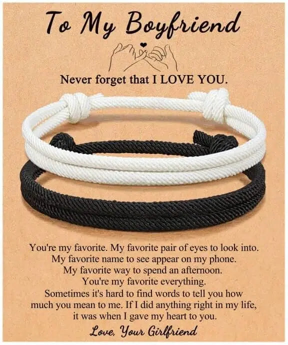Couples Bracelets To My Men, Boyfriend, Girlfriend, My Love - Anniversary Valentines Day Birthday Christmas Gift for Him and Her