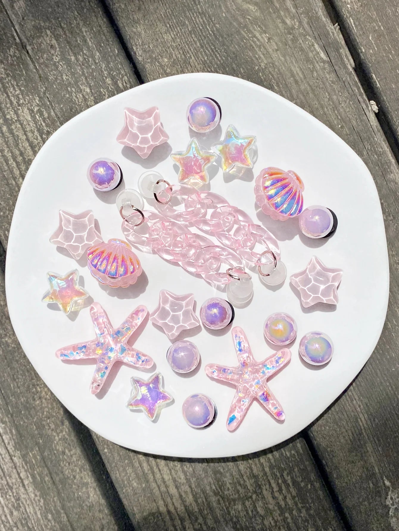 22 pieces of pink chain, sequined starfish, ABS pearl shell, water ripple star shoe buckle DIY accessories, suitable for women's