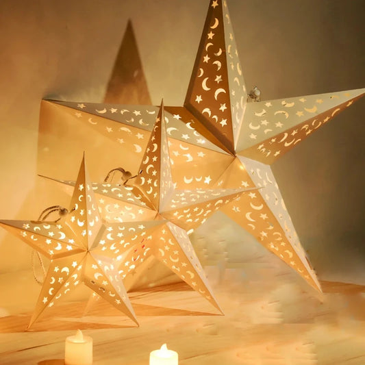 Christmas Hollow Star Hanging Pendant Window Grille Christmas Decoration for Home 2025 Paper Lampshade Wedding Xmas Gift