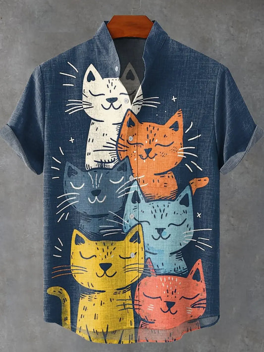 Men's Short Sleeve Shirt Fashion Casual 3D Animal Print Hawaiian Men's Short Sleeve Shirt Button Linen 80% Top