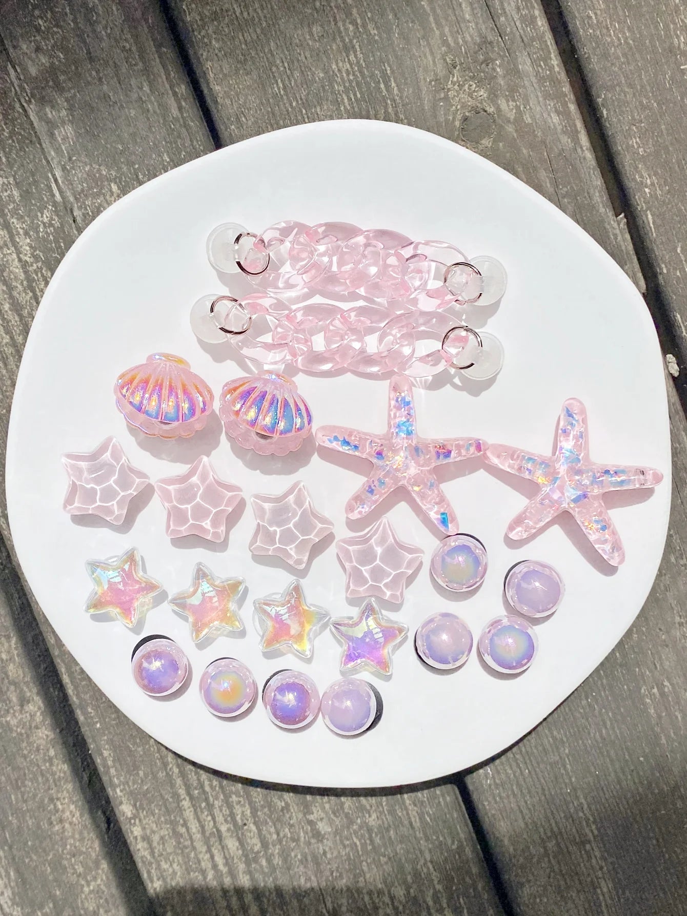 22 pieces of pink chain, sequined starfish, ABS pearl shell, water ripple star shoe buckle DIY accessories, suitable for women's