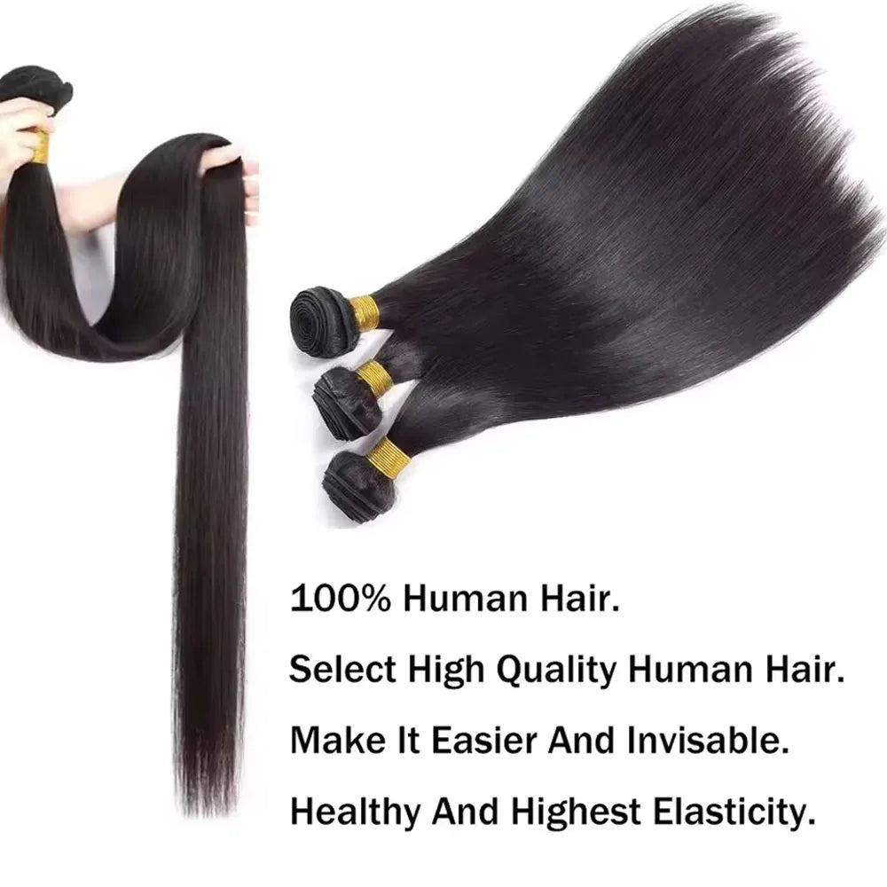 Human Hair 36 40 Inch Bone Straight Raw Hair Human Hair Bundles Extensions 1 3 4 Bundle Black Brazilian Remy Weave Bundles