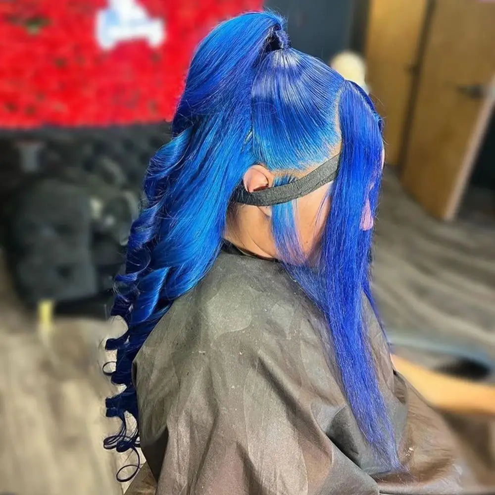 13x4 Sapphire Blue Lace Front Wig Body Wave Human Hair Wigs Dark Blue Color Transparent Pre-Plucked Lace Frontal Wigs For Women