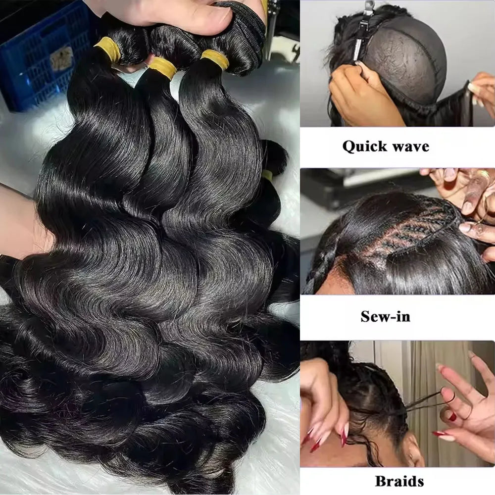 30 40 Inch Body Wave Bundles 100% Real Raw Human Hair Extensions Wet And Wavy Remy Weave Hair Bundles For Black Women