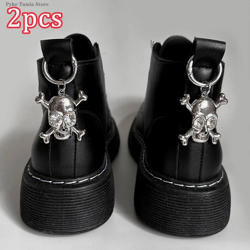 2pcs Metal Skull Butterfly Pendant Shoes Buckle Boots Shoes Decoration Heel Accessories Men Women Party Jewelry Diy Snap Hook
