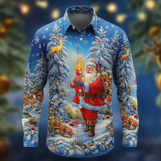 Men's Long Sleeve Shirt 2025 Christmas Santa Claus Christmas Tree Christmas Gift Shirt Streetwear Casual Comfort Slim Fit Shirts