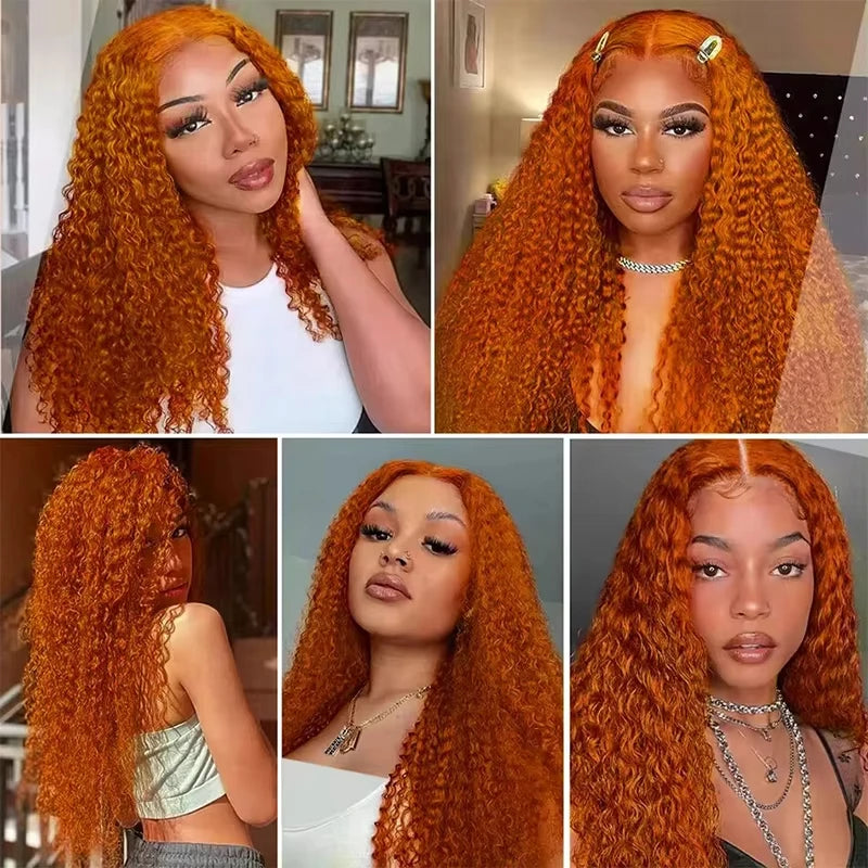 Ginger colored deep wave 13x6 hd lace frontal human hair wig for women choice 30 inch lace front brazilian curly wigs on sale