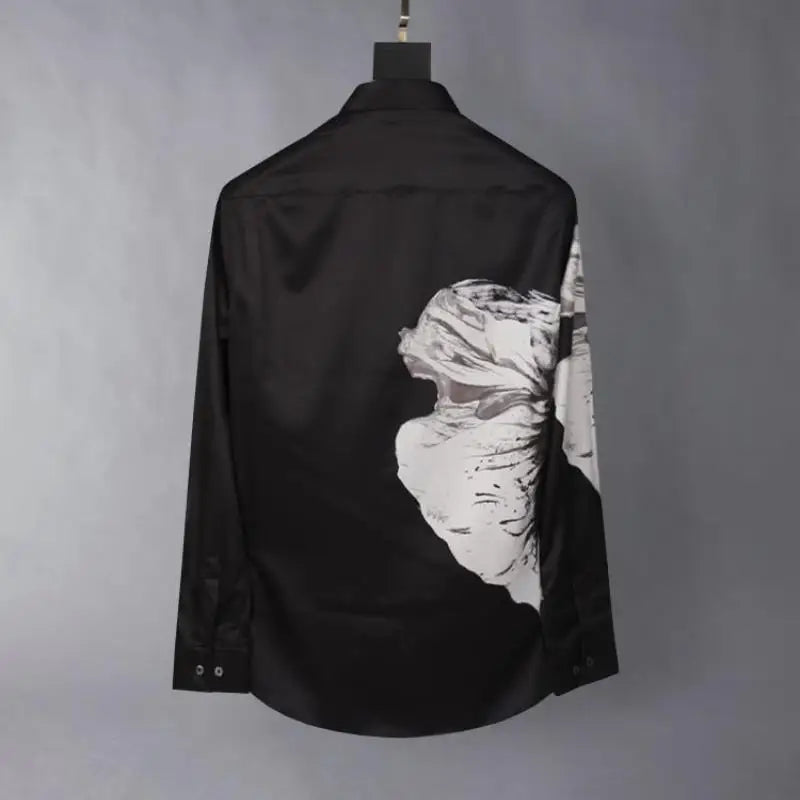 2025 Luxury Silk Artistic Flowers Shirt For Men Autumn Long Sleeve Casual Business Dress Shirts Social Streetwear Men Clothing