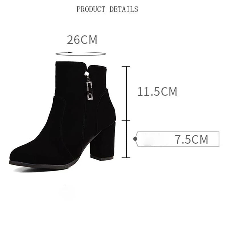 REAVE CAT Mature Female Ankle Boots Round Toe Chunky Heels Black 7.5cm Big Size 42 44 45 46 47 48 49 50 51 52 US18 Women Bota