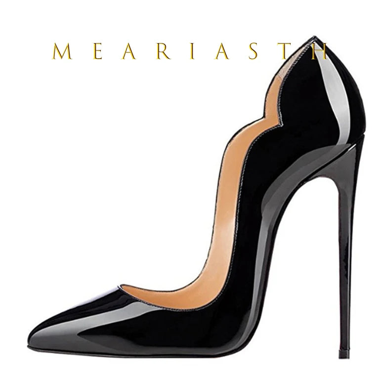 12cm Heels Women Patent Leather High Thin Heel Shoes Office Nightclub Pointed Toe V-mouth Single Shoes Wedding Party Women Pumps