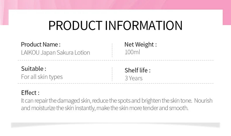 LAIKOU Sakura Face Lotion Moisturizing Essence  Shrink Pores Repairing  Improve Skin Elasticity  100ML