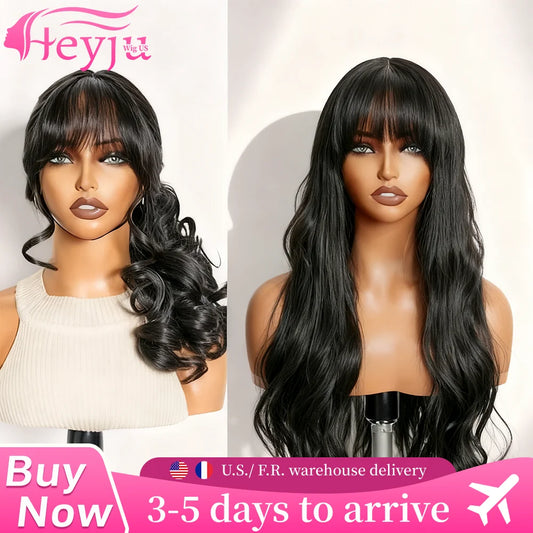 Middle Part Body Wave Human Hair Wig With Bangs for Black Women 3x1 Lace Wigs 230 Density Brazilian 30 36 Inch Wigs for Women